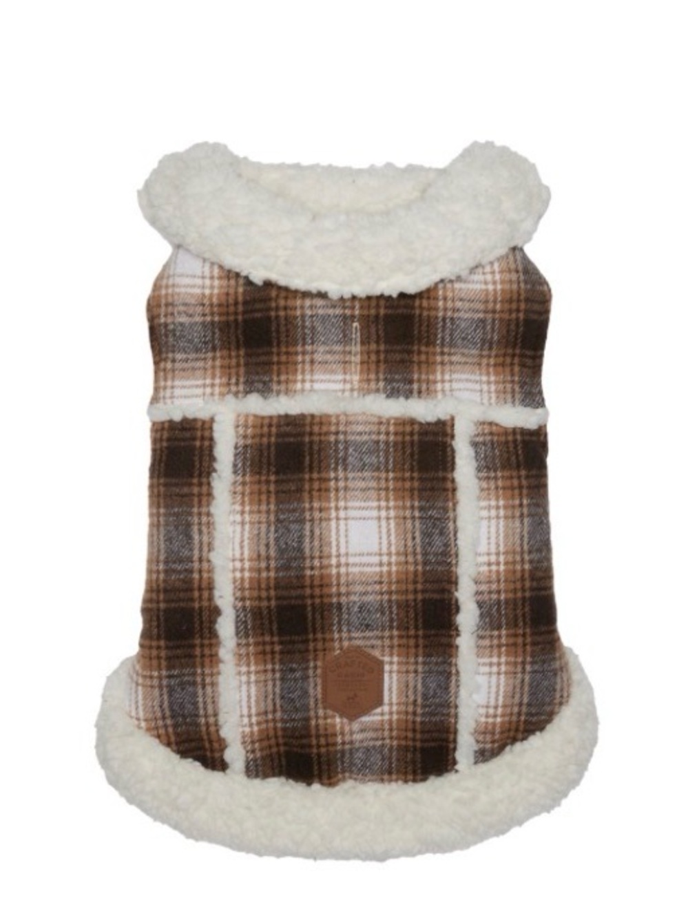 LIKE NEW! Hotel Doggy Pet Coat - Neutral Plaid with Sherpa Lining (size LG)
